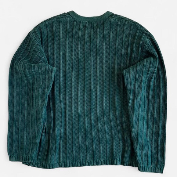 Vintage Aeropostale Green Cotton Chunky Ribbed Knit Blue & White V- Neck Sweater - Picture 4 of 5